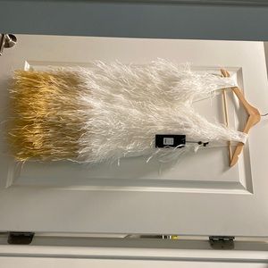 Jackie Feather Mini Dress - White/Gold